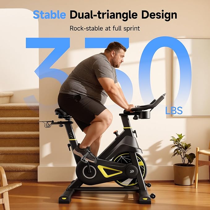 Exercise Bike, Adjustable Magnetic Resistance Stationary Bikes for Home Cardio with Exclusive App, Indoor Bike with 330lbs Weight Capacity Comfortable Seat, Tablet Mount and Fitness Courses