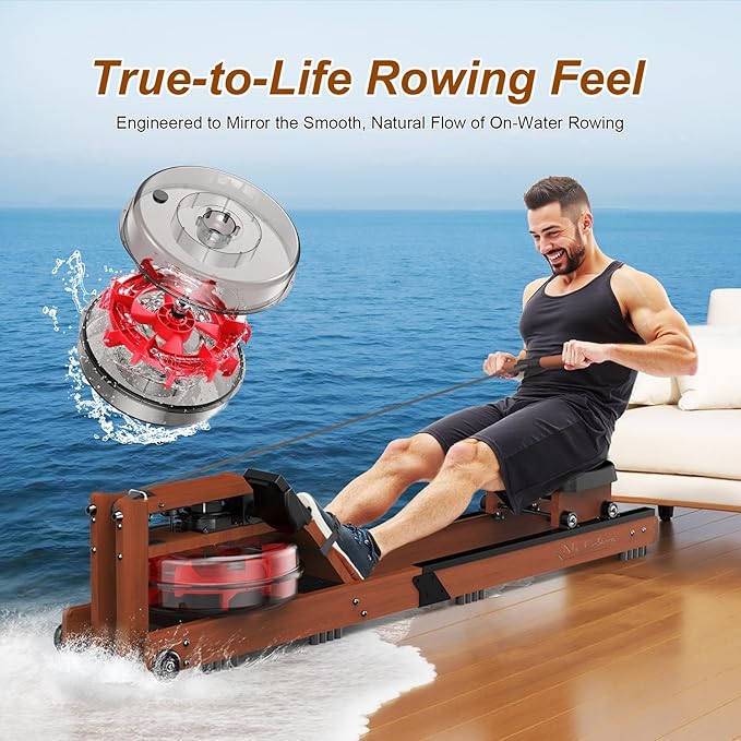Water Rowing Machine for Home Use- Foldable Rower Machine 400LBS Weight Capacity with Dedicated Monitor & Comfortable Seat, Bluetooth APP
