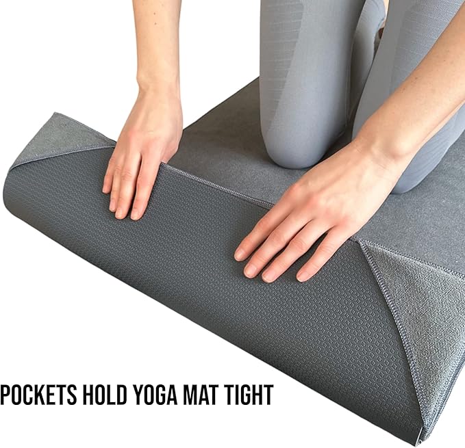 Yoga Towel, Non Slip Hot Yoga Mat Towel with Corner Pockets, Mat-Sized 24" x 72", 100% Microfiber Sweat Absorbent, Perfect for Hot Yoga, Bikram, Pilates and Yoga Mats (Purple)