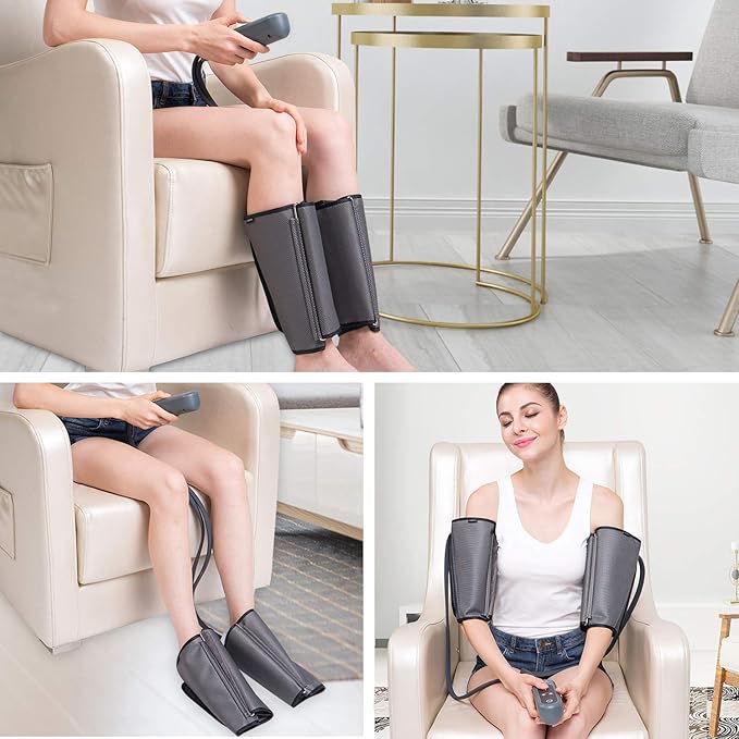 QUINEAR Air Compression Leg Massager for Circulation & Pain Relief, Calf Massagers with 2 Modes & 3 Intensities, Sequential Compression Device (SCD) for RLS, Edema, FSA-HSA - Ideal Gift