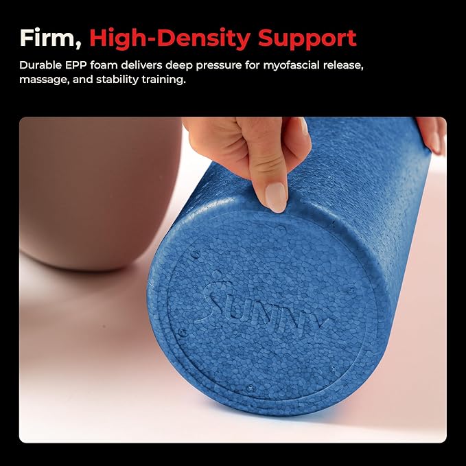Sunny Health & Fitness High-Density Foam Roller 12" to 36", for Stretching & Muscle Recovery – Black, Blue, Pink