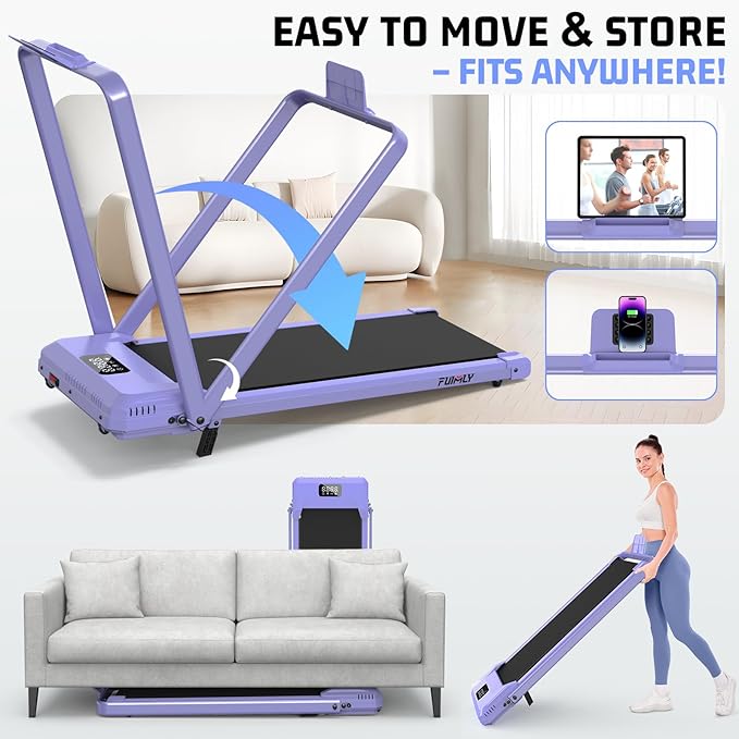 FUNMILY Upgrade Walking Pad Folding Treadmill with 12%/15% & Handle Bar, 3.5HP Foldable Under Desk Compact Treadmills for Home/Office/Gym, 400+lb Capacity, Shock Absorption