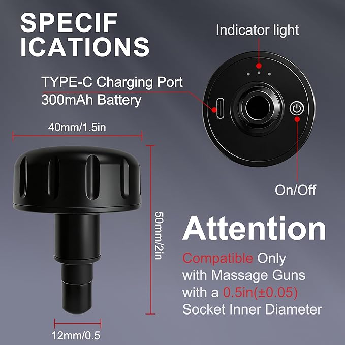 Heating Head for Small Massage Gun - 3-Temp Settings (104/113/122°F) & 15-Min Auto-Off, Portable Rechargeable Handheld Accessory for Muscle Pain Relief