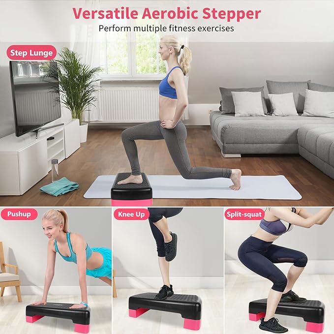 Exercise Workout Aerobic Step Platform Trainer, 18" Aerobic Stepper with 4"-6" Adjustable Height Risers
