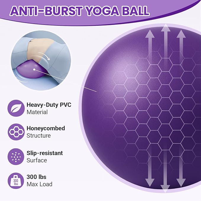 Mini Yoga Pilates Ball 10 Inch for Stability Exercise Training Gym Anti Burst and Slip Resistant Balls with Inflatable Straw