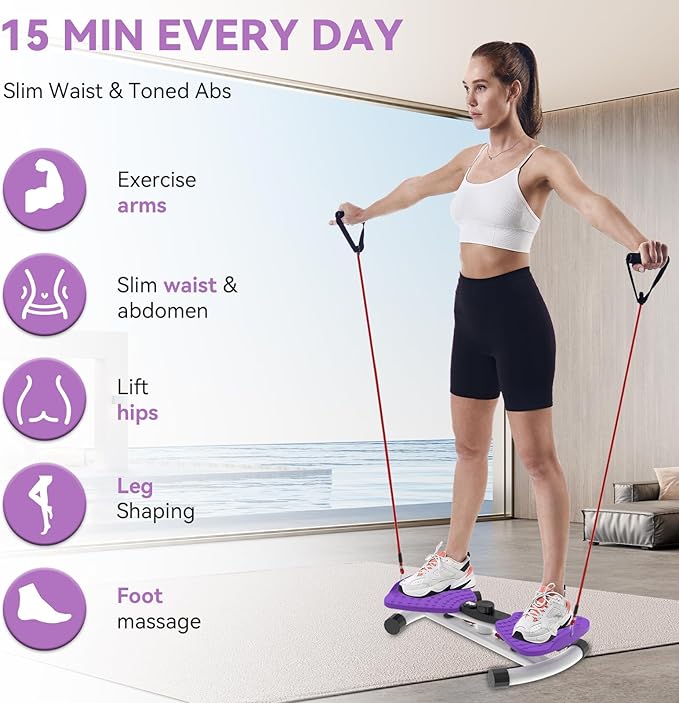 Waist Twister Machine, Adjustable Exercise Twist Board for Women Men, Noiseless Ab Twister for Home Gym Equipment, 330 lbs Capacity | Track Time, Reps, Calories with Digital Display (Purple)
