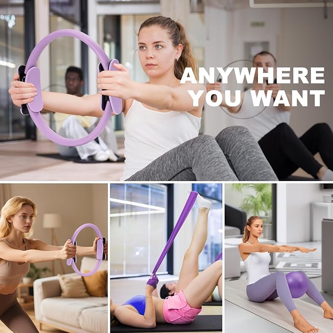 Pilates Ring Fitness Circles Set, High Resistance Yoga Ring Pilates Equipment Set for Women Includes Pilates Ring, 9 Inch Small Exercise Ball, 5 Resistance Bands at Home Pilates Workout Set