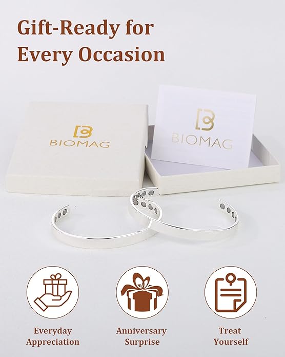 BioMag 2Pcs 99.99% Copper Bracelet for Women, Adjustable Magnetic Bracelets Bangle Cuff with 3500 Gauss Magnets, Jewelry Gift