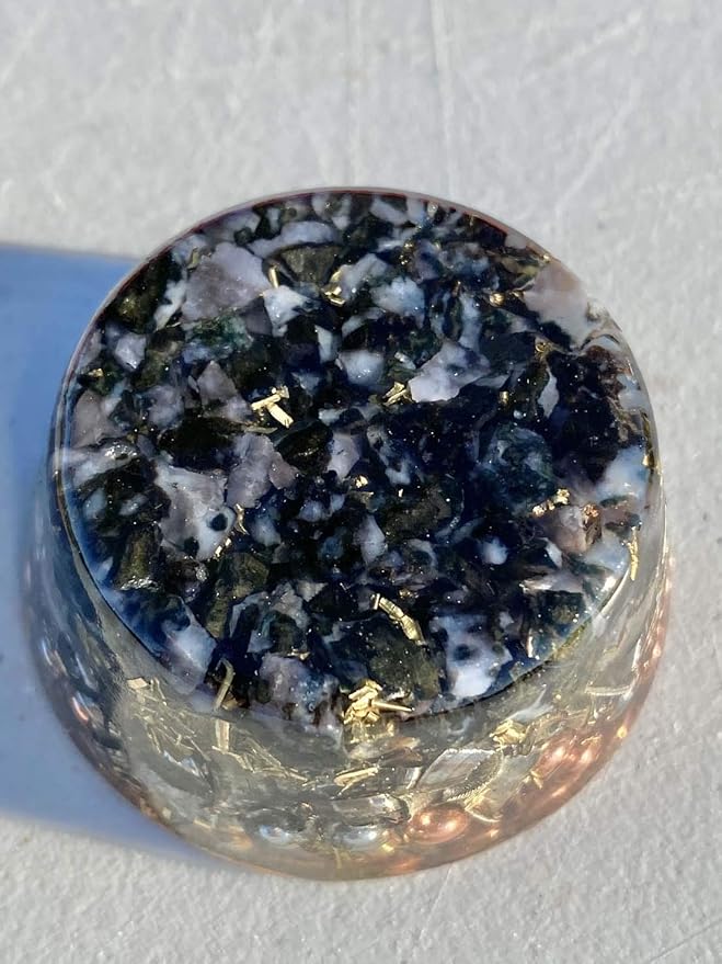 Indigo Gabbro Merlinite Orgone Generator Energy Accumulator 528Hz/7.83Hz/Advance Harmonics Many Beautiful Ingredients and Colors! (Indigo Gabbro Merlinite)
