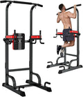 Pooboo Power Tower Dip Station Pull Up Bar for Fitness Home Gym Workout,Multi-Function Adjustable Height Fitness Strength Training Exercise Equipment (Black)