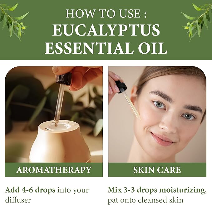 Essential Oil | Pure Aromatherapy Oil for Diffusers, Hair Growth, Skin, Scalp Care, Massage | Refreshing Hair Oil for Women & Men | Natural Essential Oil for Diffuser | 4 Fl Oz (120 mL) (Eucalyptus)