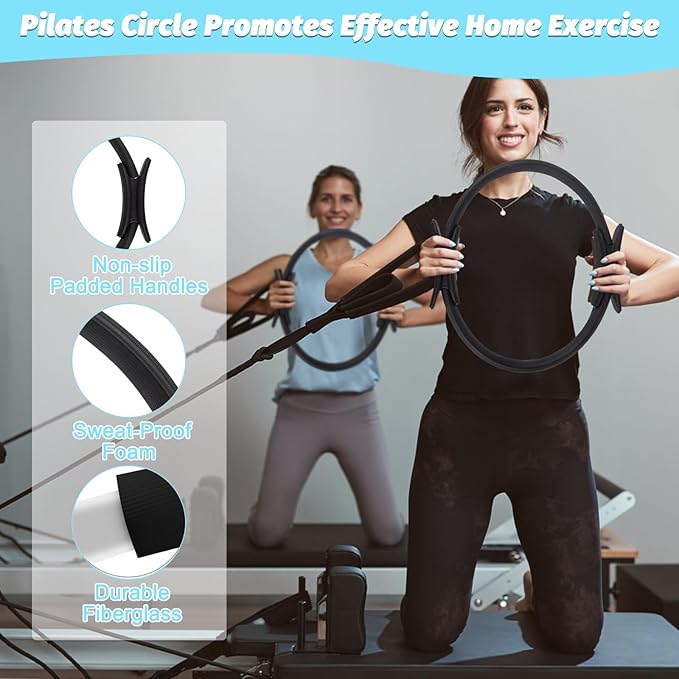 15 Pcs Pilates Ring Set - Complete Home Workout Equipment for Women | 14-Inch, 9-Inch Ball & 5 Resistance Bands for Toning Arms, Thighs & Core