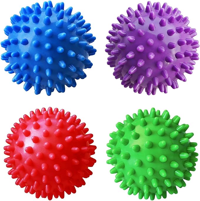 PGYUD Spiky Massage Balls 4 Pack, Trigger Point & Plantar Fasciitis Relief, Deep Tissue Roller for Feet, Back, and Muscles (Green, Pink, Purple, Blue)