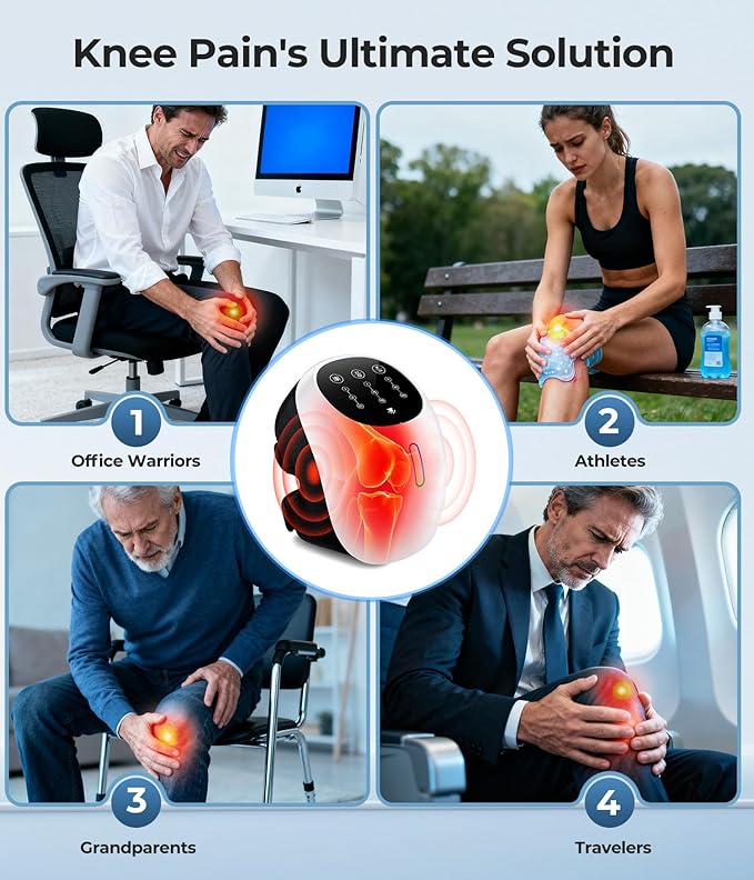 360° Kneading Cordless Knee Massager, with 1-Second Heat & Red Light Therapy | 3 Modes, Fits Knee Circumference 12–14 inch | Joint Pain Relief, Ideal for Athletes, Seniors, Active Adults