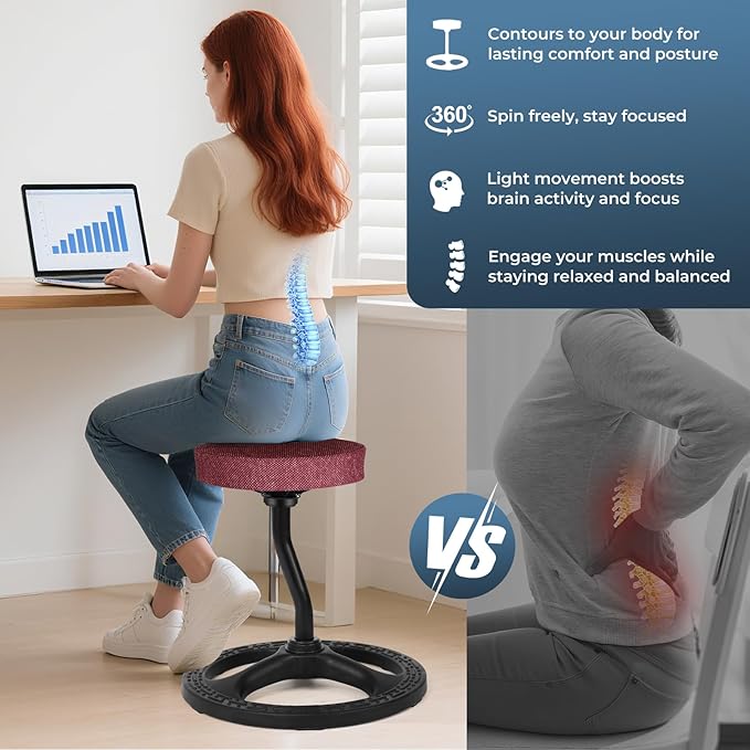 ADHD Chair for Kids, Yoga Chairs for Adults, Wobble Stool Active Flexible Seating Desk Chair with Non-Slip Base and Washable Seat Cover for Stability, Balance, Yoga, Office, School, Classroom