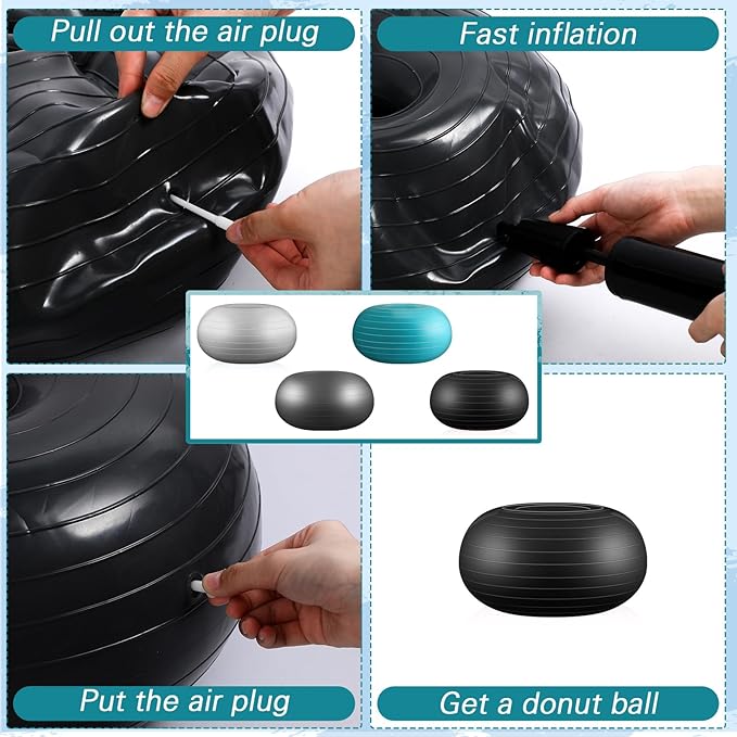 Libima 4 Pcs Flexible Seating for Classroom Inflatable Yoga Ball Chairs with Pump Donut Exercise Ball Chair Cushion Seat for Balance and Stability Training Home Office Gym Workout