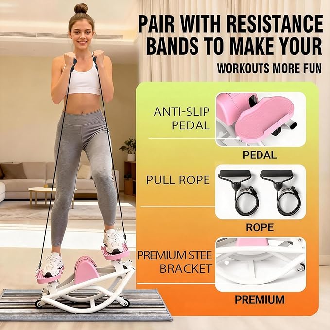 Rock Stepper for Exercise at Home, Lateral Rocking Stepper with Digital Counter & Resistance Bands, 330 LBS Weight Capacity & Low Impact, Ski Machine Full Body Workout Equipment