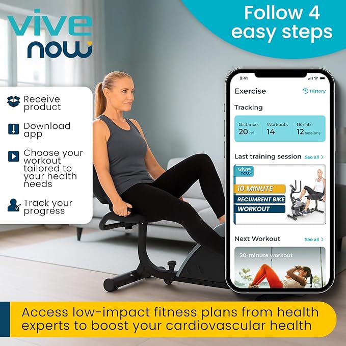 Vive Recumbent Exercise Bike - Stationary Recumbent Exercise Cycle Device for Seniors, Adults, Men and Women - Indoor Fitness Equipment - at Home Cycling, Adjustable Resistances, Digital Display