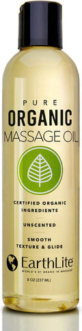 EARTHLITE Pure Organic Massage Oil - Chemical Free, 100% Certified Organic, High Quality for Therapists & Clients, Unscented, 8 oz