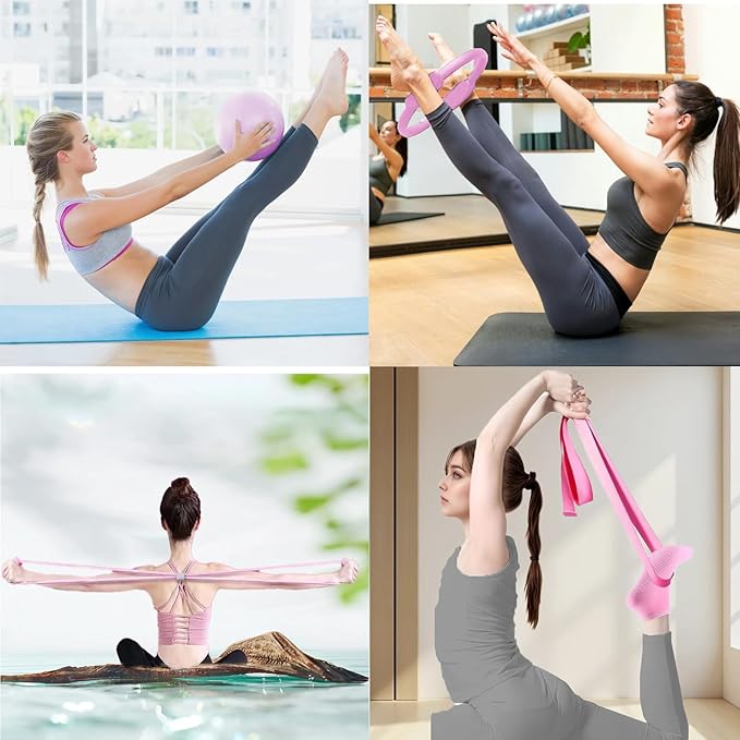 Pilates Essential Kit 12-Piece - Complete Home Pilates Kit for Women with 12.6”Magic Circle, Resistance Bands, 9.8” Yoga Ball & Foam Roller for Body Workout Equipment for Home Gym & Studio
