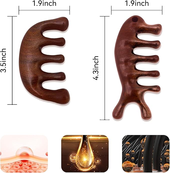 2 Pack Wooden Scalp Massager Comb, Sandalwood Scalp Massage Wood, Head Massager Gua Sha Brush for Women Men Hair Growth