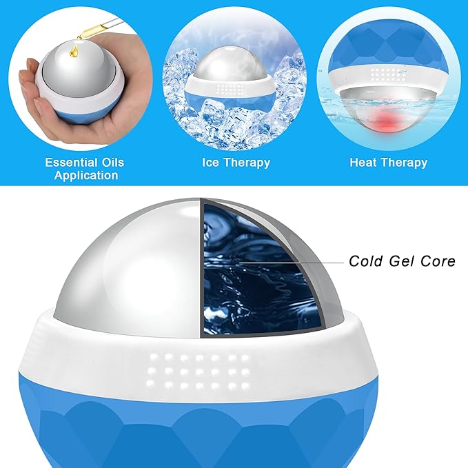 Coolrunner Cold Massage Roller Ball, Cryosphere Cold Massage Ball- Heat Therapy & Cold Therapy Relief with Cold Gel Core- Helps with Muscles Recovery and Inflammation for Shoulders, Neck (Blue White)