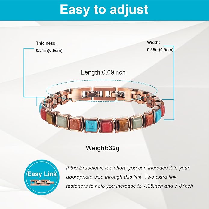 Copper Bracelets for Women, Pure Copper with Colored Turquoise Bracelet, 3500 Gauss Magnets, Fashion Jewelry（FUTI-1）