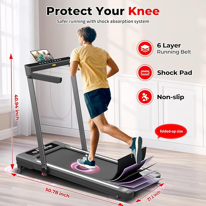 SubSun Foldable Treadmill for Home, Portable Walking Pad with Handle, Manuall/Auto/No Incline, 2.5HP Treadmill with 265 Lbs, Black/White