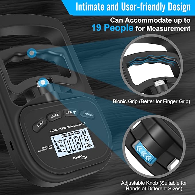 Ryaco Grip Strength Tester, 396lbs/180kg Rechargeable Exerciser Meter Digital Hand Dynamometer Grip Strength Trainer Electronic Hand Grip Strengthener with LCD Display for Sport Home School Use