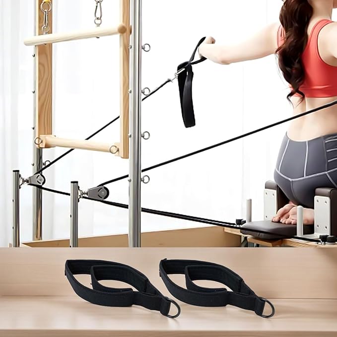 2pcs Pilates Straps Foot Reformer, Cotton Webbing Fitness Equipment Bands with D-Rings Home Gym Flexibility Training, Black