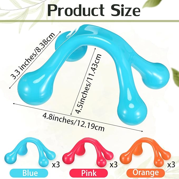 Liliful 9 Pcs 4 Point Massage Tools Christmas Gift Office Gift Small Hook Massager Handheld Palm Shaped Manual Back and Neck Massager Tools 4 Legged Hand Held Massager (Blue, Pink, Orange)