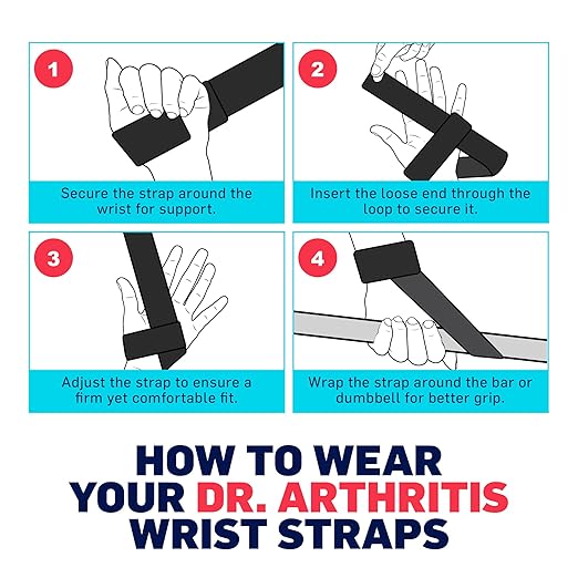 Dr. Arthritis Gym Wrist Wraps & Wrist Straps for Weightlifting Bundle (2 Pairs), Heavy-Duty Workout Straps Support for Everyday Training & Injury Recovery, Lifting Accessories for Men & Women (Black) (Black (Gym Strap Pair))