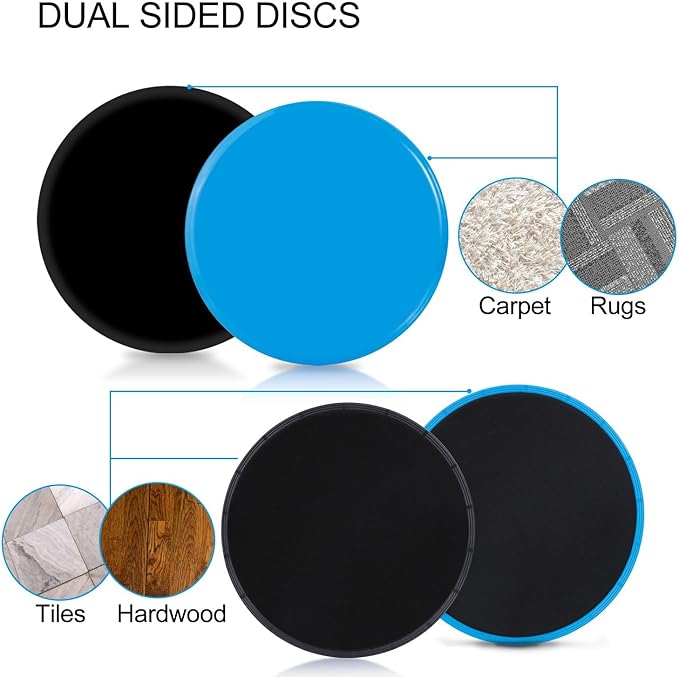 Gliding Discs Core Sliders Exercise Sliders 4 Pack Dual Slider for Carpet Hard Floors Core Fitness Ultimate Core Training Gym and Full Body Workout’s at Home or Travel Black and Blue