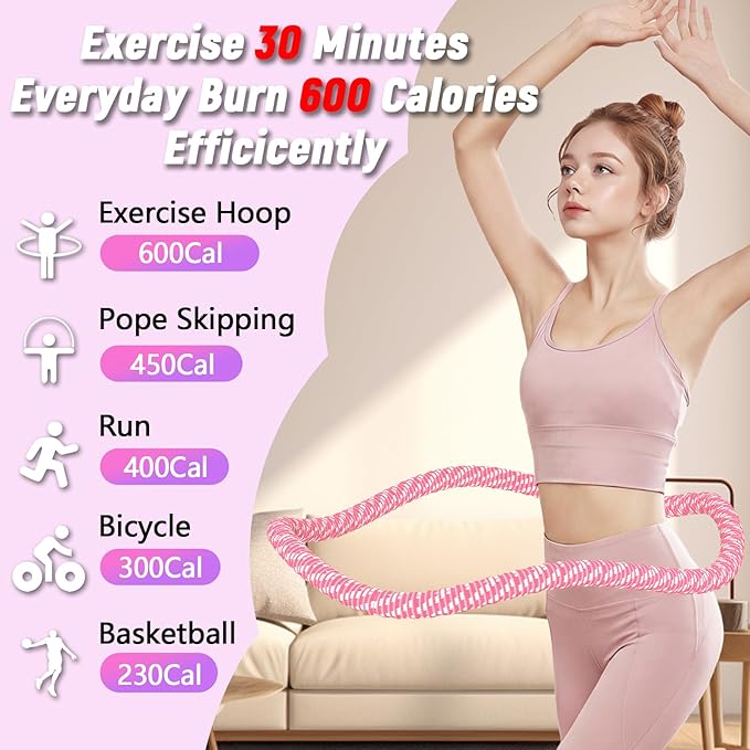 3.4/4.1/5 LBS Soft Spring Weighted Hoop for Adults, Quiet & Pinch-Proof Design, Portable Fitness Infinity Hoop with Body Tape Measure, Exercise Hoop for Core Workout
