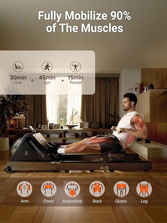 KINGSMITH Rowing Machines for Home Foldable, Compact Row Machine, 400LB & 350LB Weight Capacity, Folding Rower Machine with Adjustable Resistance, Data Monitor, App Supported