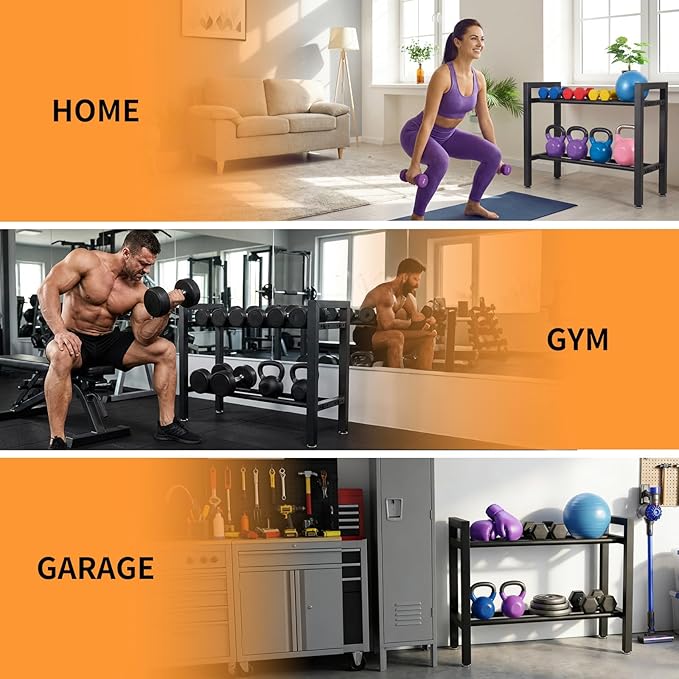 Dumbbell Rack 2 Tier 19.7 IN Adjustable Weight Rack For Home Gym, 300LB Total Capacity, 150LB Per Shelf Heavy Duty Dumbbell And Kettlebell Storage Stand, Stable Space Saving Rack (Rack Only)