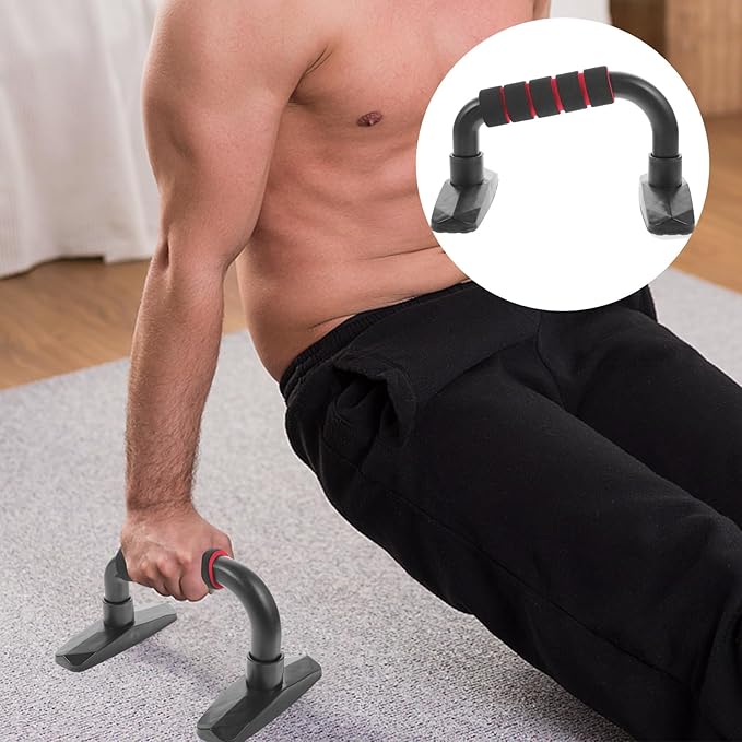 VALICLUD Push-up Stand Hand Grip Fitness Bracket, I-shaped Steel Bodybuilding Arm Strength Training Tool with Non-slip Base, Black and Red for Home Gym Chest Workout