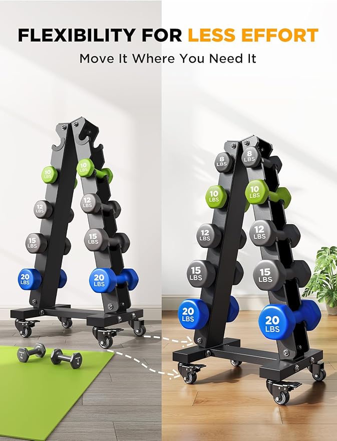 YOLEO Dumbbell Rack - 3 Tier & 5 Tier Compact Weight Rack for Dumbbell, Kettlebell, Barbell, Heavy Duty Weight Storage Organizer, Space-Saving Dumbbell Storage Stand Holder for Home Gym - 1100LBS Capacity (Rack Only)