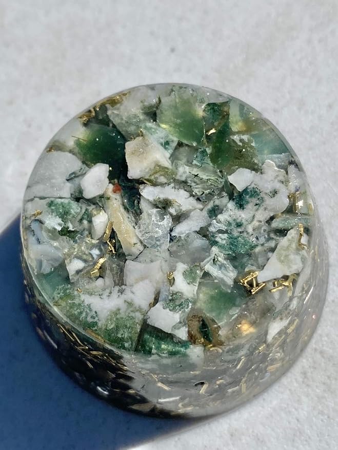 Green Moss Agate Orgone Generator Energy Accumulator 7.83Hz/432Hz/528Hz/Advance Harmonics Many Beautiful Ingredients!! (Green Moss Agate)