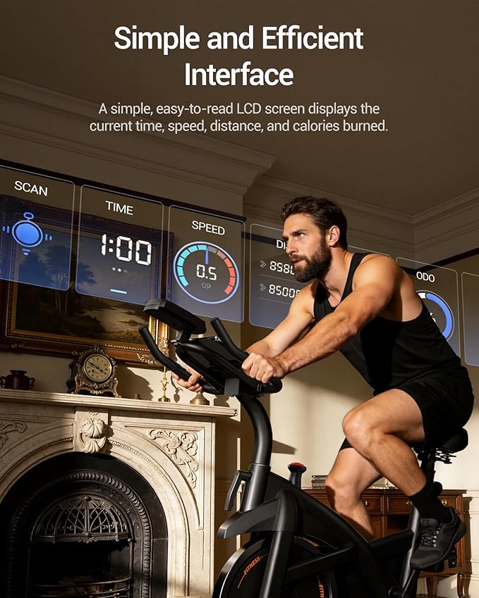 CURSOR FITNESS Exercise Bike, Stationary Bike for Home with Exclusive App, Indoor Cycling Spin Bike with 0-100 Adjustable Resistance, Extra Wide Comfortable Seat, Whole Family Fitness Workout Bike
