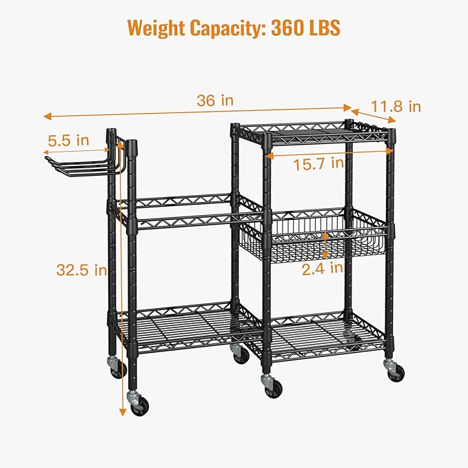 FUTASSI Home Gym Storage, 3 Tiers Workout Equipment Organizer with Wheels for Yoga Mats, Foam Roller, Dumbbells, Kettlebells, and Resistance Bands