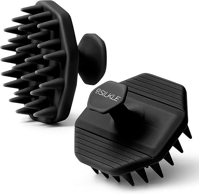 Scalp Massager Shampoo Brush – Silicone Scalp Scrubber for Hair Growth & Dandruff Removal, One-Piece, Non-Slip Handle, Soft Bristles, Wet/Dry Shower Scalp Exfoliator for All Hair Types – Black