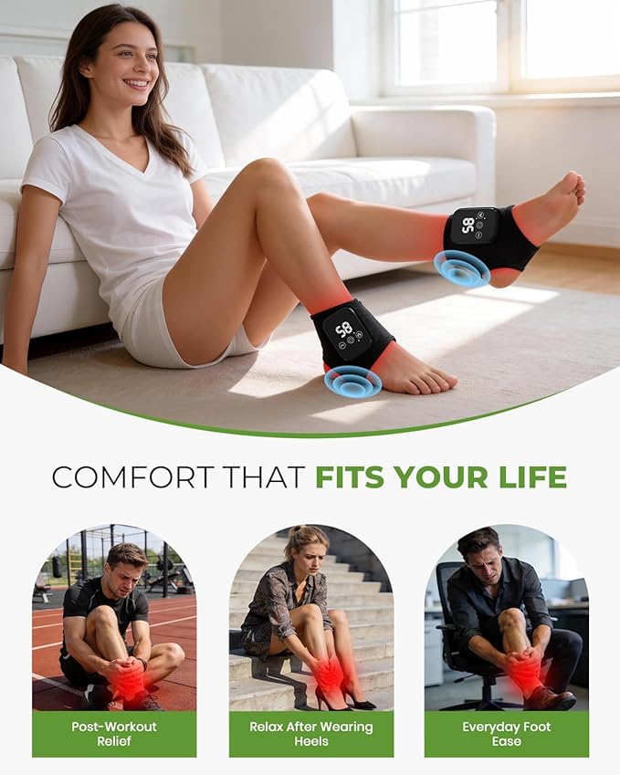 Foot Renew Triple Method Massager, 3 in 1 Cordless & Portable Foot and Ankle Massager with 3 Vibration Modes & 3 Heat Levels, for Heel, Arch, and Ankle Comfort & Relief for Home/Office/Travel (1PC)