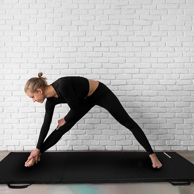 BalanceFrom 6x2 Feet 3-Panel Folding Gymnastics Mat – 2-Inch Thick Pad with Vinyl Surface and Carrying Handles for Tumbling, Yoga, Pilates, Home Workouts, and Martial Arts