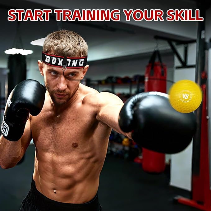 Headband Boxing Reflex Ball, 3 Levels Reaction Ball with 2 Adjustable Headbands, Boxing Training Equipment for Reaction, Punching Speed, Hand Eye Coordination