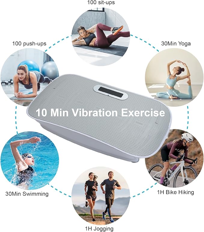 Full Body Vibration Platform, 10-Frequency Shaking Machine with Bluetooth Music Sync, LED Display, Durable ABS and Metal Frame, Non-Slip Silicone Pedals for Home Gym, Unisex Fitness