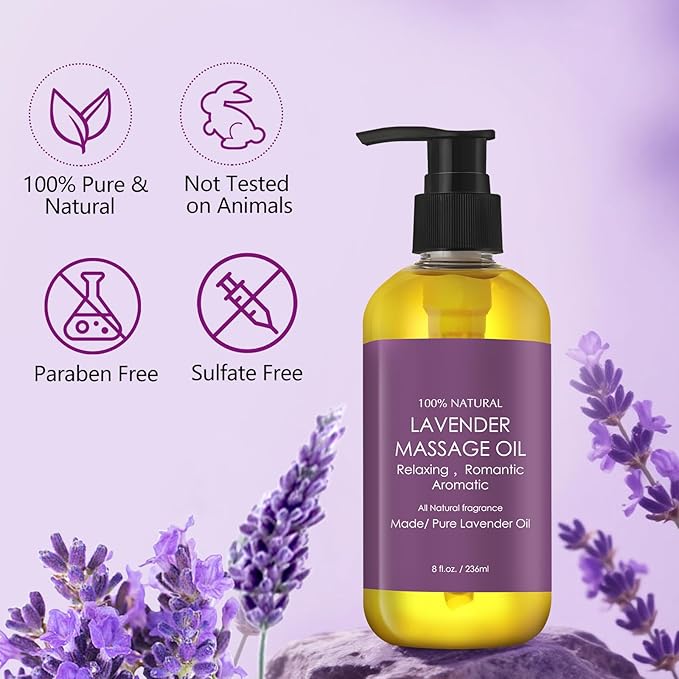 Lavender Massage Oil for Women,Massage Therapy Oil for Soreness & Stiffness,Relaxing Natural Oil for All Skin Types（8oz）