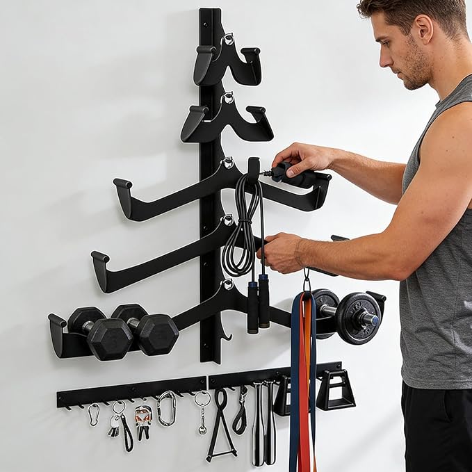 Pull Down Rack - Stainless Steel 96cm Wall Mounted | 5-Piece Gym Fitness Equipment Organizer | Lat Bar Cable Attachment Storage Holder | Home Garage Workout Strength Training Organization