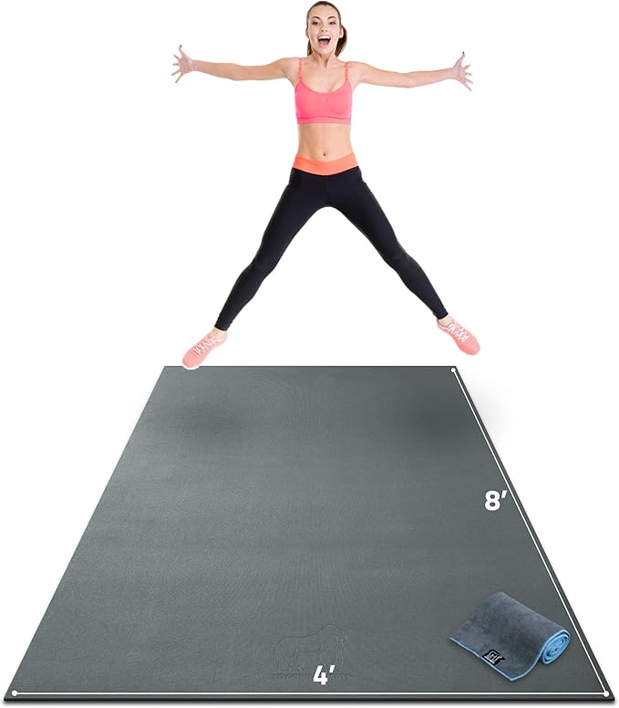 Gorilla Mats Large Exercise Mat – 6'x4', 7'x4', 7'x5', 8'x4', 10'x4' (1/4" Thick) – Ultra Durable Workout Mat for Home Gym Flooring – Non-Slip, Flat Fitness, Yoga & Weight Lifting Floor Mat
