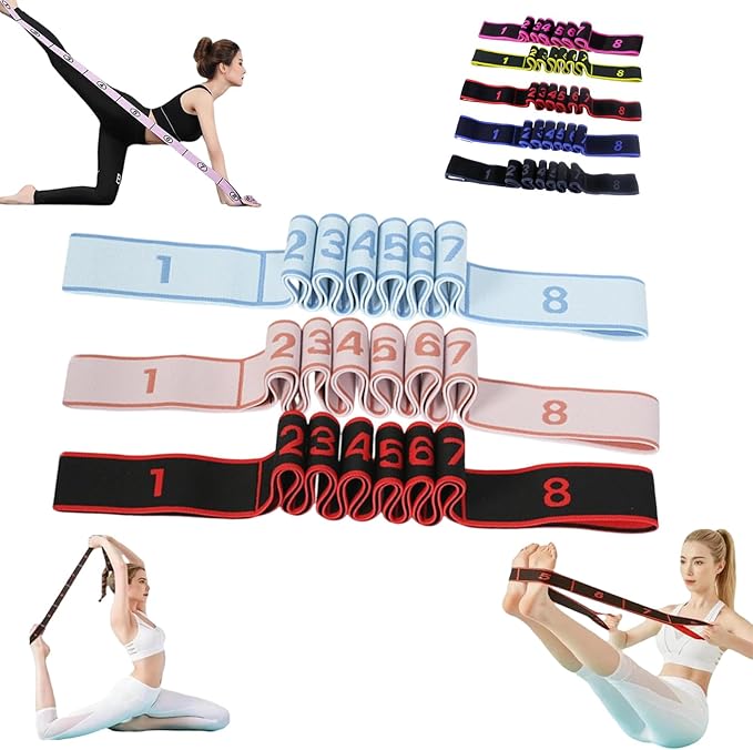 Fitness Resistance Band for Stretching and Yoga, Fashion Puller Exercise, Numbered Resistance Band with Handles for Arms, 8 Loops Elastic Exercise Bands for Yoga, Stretching, Fitness